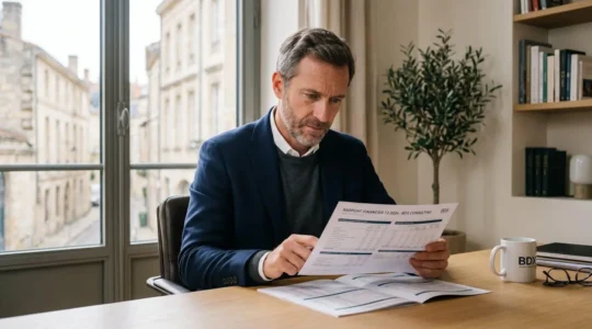 Professionnel en train d'examiner un document fiscal relatif au PER à son bureau
